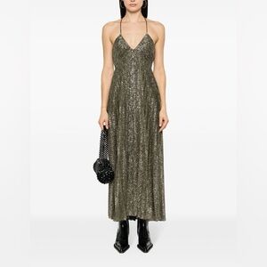 a.l.c. lamé-effect halterneck pleated dress $943 NEW without tag